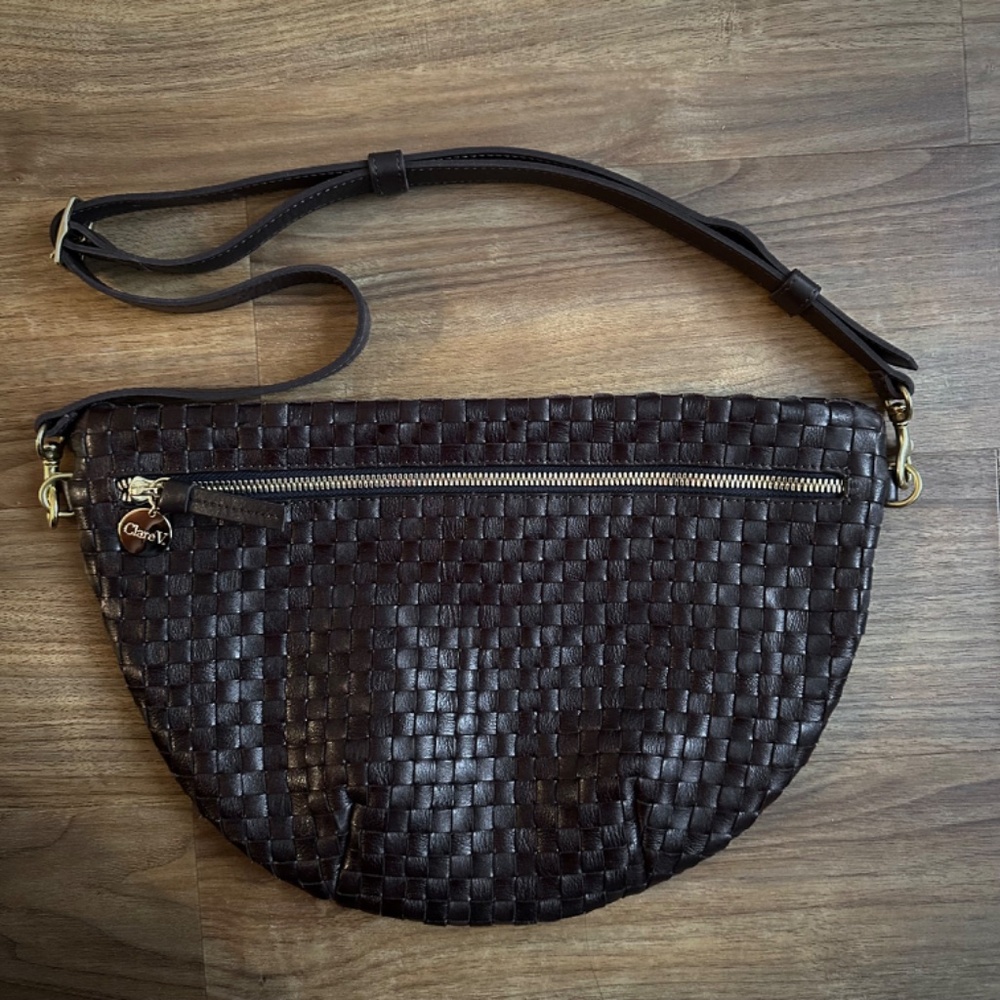 Clare V Woven Leather Crossbody Bag in Dark Brown with Gold Hardware Kalamata - Picture 7 of 16